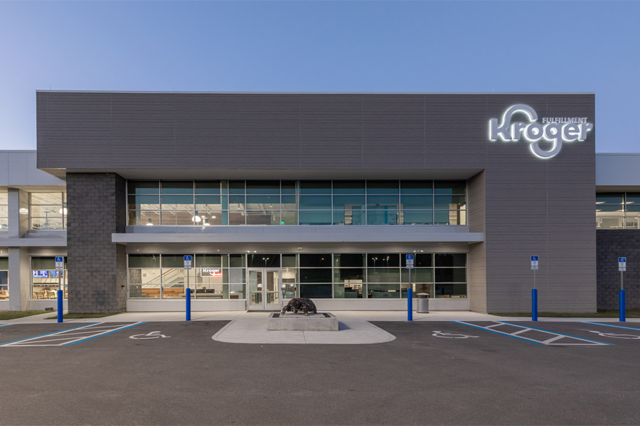 View of Kroger Ocado Customer Fulfillment Center's entrance