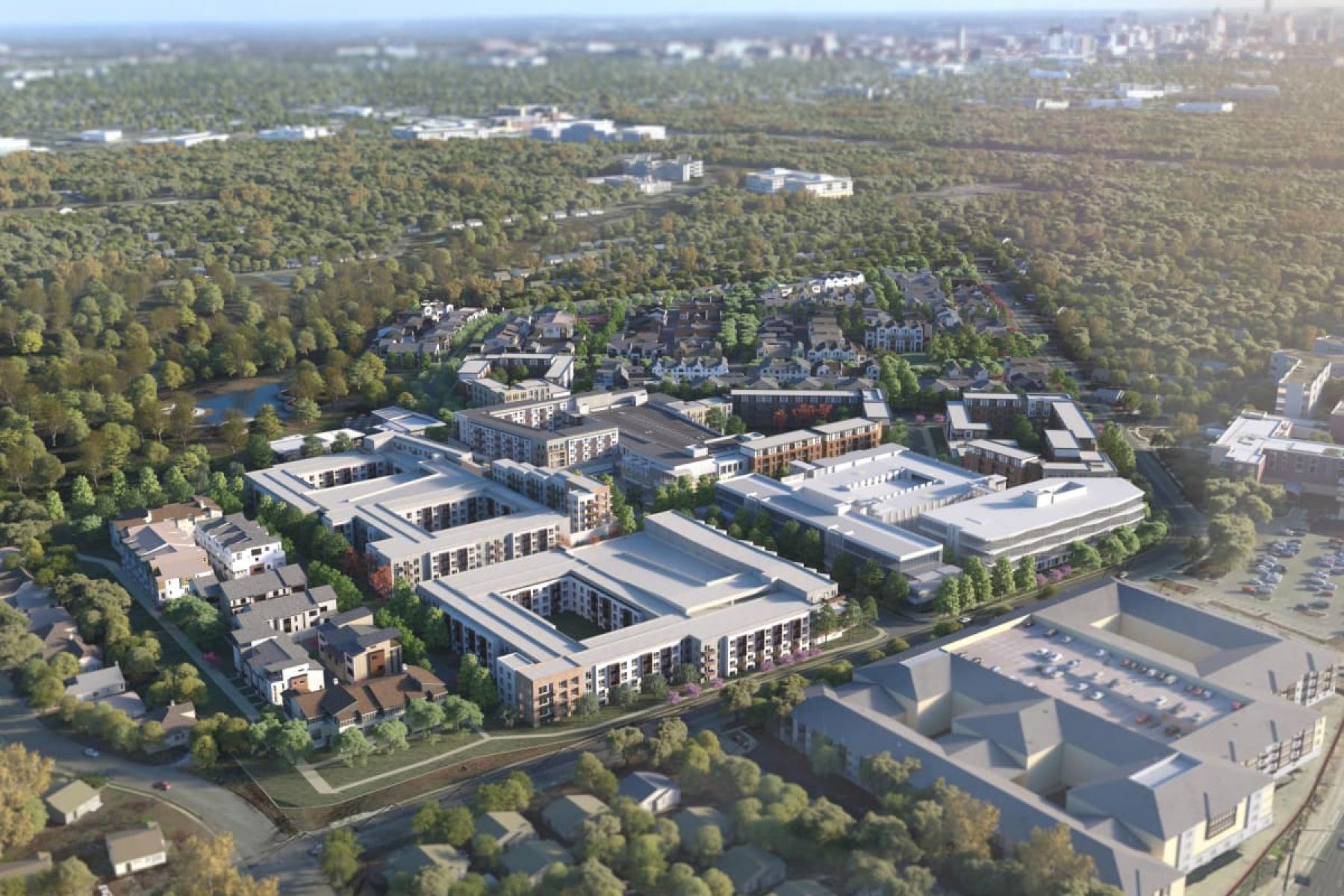 A bird's eye view rendering of Grand Living at The Grove