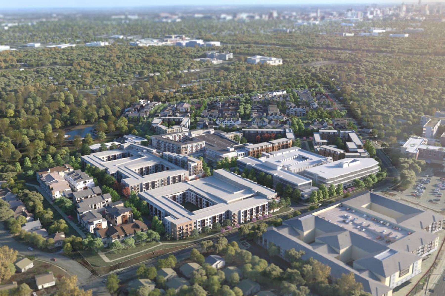 A bird's eye view rendering of Grand Living at The Grove