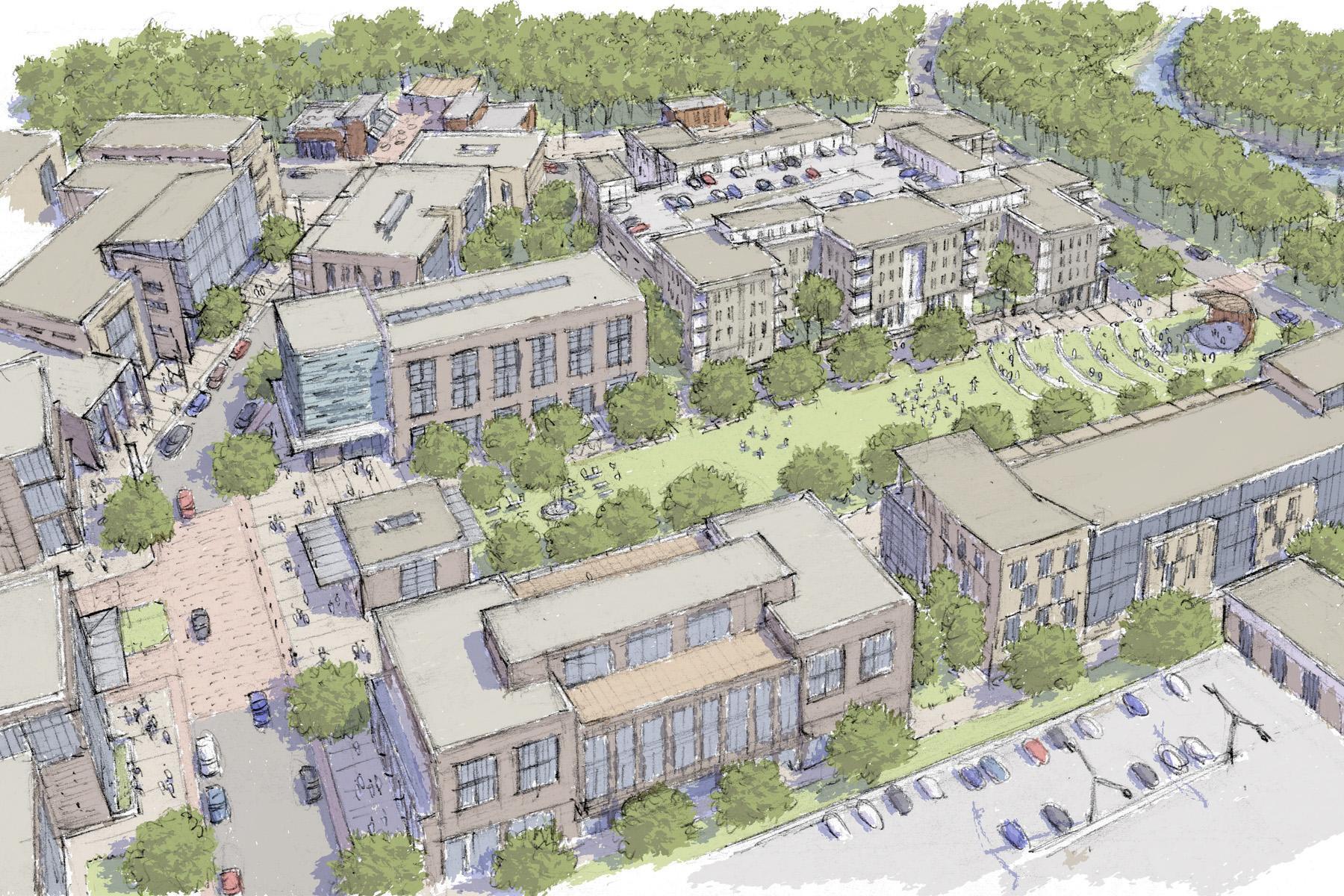 A rendering of the 120,000-square-foot life science and office building as a phase one project within The Glade's 1.4 million-square-foot village center.